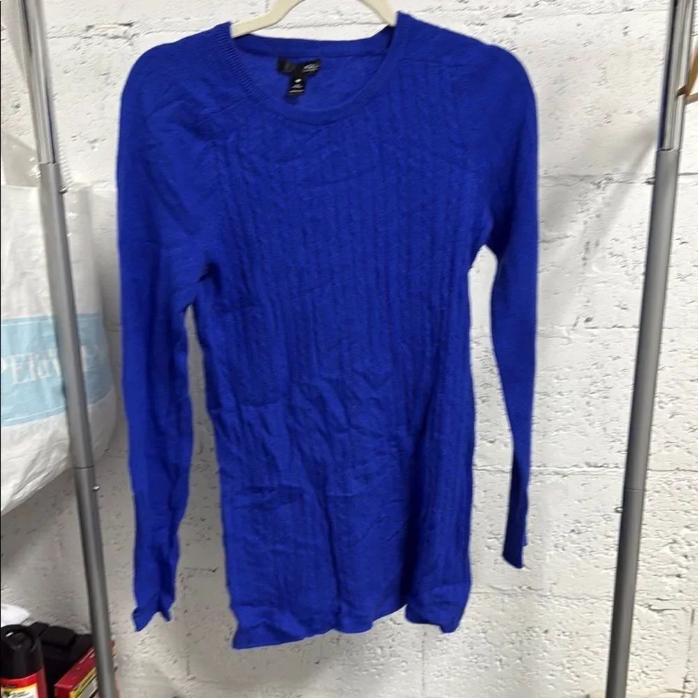 Aqua Blue Ribbed Fitted Blouse - Cashmere - NEVER WORN - Long Sleeve